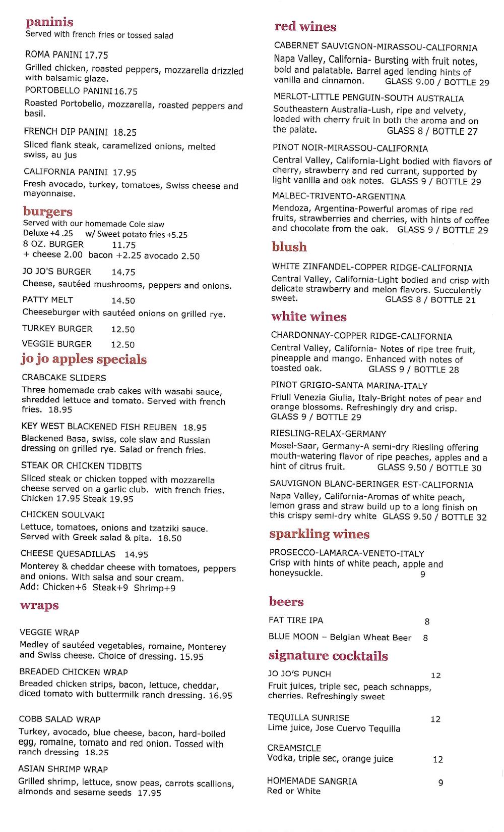 Cafe Pesto Dinner Menu